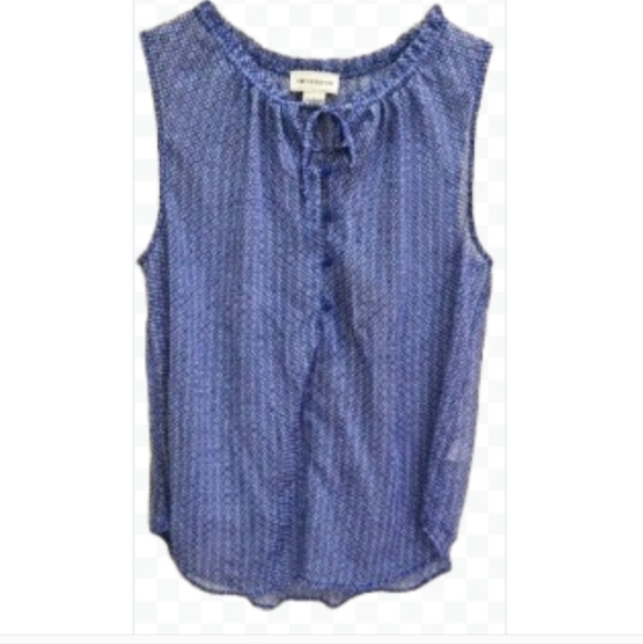 Liz Claiborne Blue Sleeveless Blouse Elastic Neckline Sz Lg - Picture 7 of 7